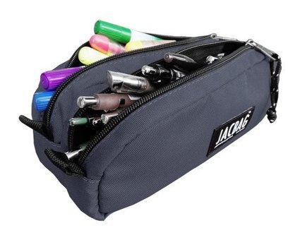 Jacbag Dual Pouch Gri Bölmeli Düz Çift Gözlü Cüzdan Kalemlik