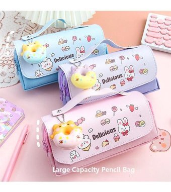 Kaukko Donut Squishy Mor Bölmeli Çift Gözlü Cüzdan Kalemlik