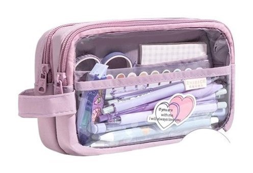 Boutiques Pembe Bölmeli Şeffaf 3 Gözlü Cüzdan Kalemlik