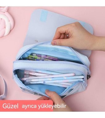 Oloey Mor Bölmeli Çift Gözlü Cüzdan Kalemlik