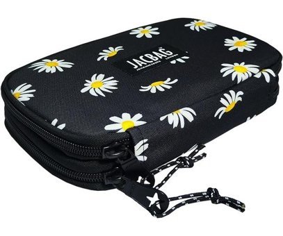 Jacbag Jac-11 Papatya Desenli Siyah Bölmeli Çift Gözlü Cüzdan Kalemlik