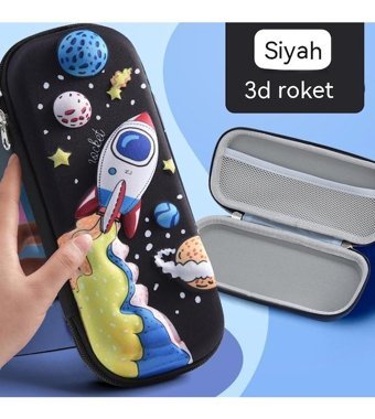 Happyplanet Roket Siyah Bölmeli Çift Gözlü Kalemlik