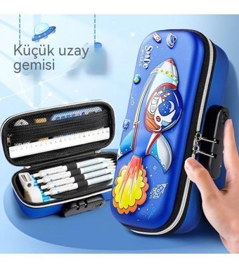Happyplanet Roket Mavi Bölmeli Çift Gözlü Kalemlik