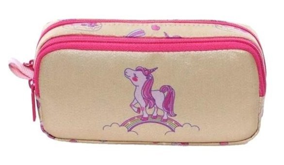 Kaukko Unicorn Krem Bölmeli Çift Gözlü Cüzdan Kalemlik
