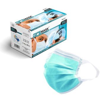 Polmask Tek Kullanımlık 3 Katlı Lastikli Telli 50'li Yetişkin Ultrasonik Maske Mavi