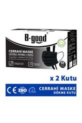 B-Good Tek Kullanımlık 3 Katlı Lastikli Telli 100'lü Yetişkin Cerrahi Maske Siyah