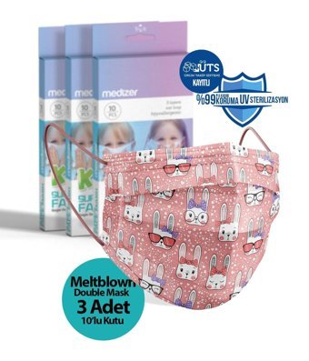 Medizer Tek Kullanımlık 3 Katlı Lastikli Telli 30'lu Çocuk Ultrasonik Cerrahi Maske Turkuaz