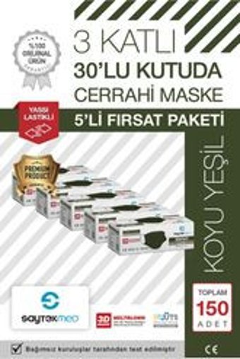 Saytekmed Tek Kullanımlık 3 Katlı Lastikli Telli 90'lı Çocuk Maske Siyah