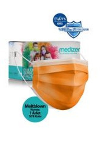 Medizer Tek Kullanımlık 3 Katlı Lastikli Telli 50'li Yetişkin Ultrasonik Cerrahi Maske Turuncu