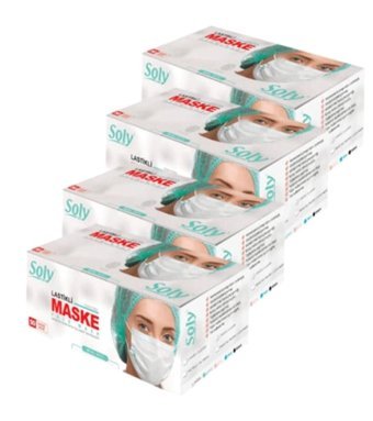 Soly Care Tek Kullanımlık 3 Katlı Lastikli Telli 400'lü Yetişkin Ultrasonik Cerrahi Maske