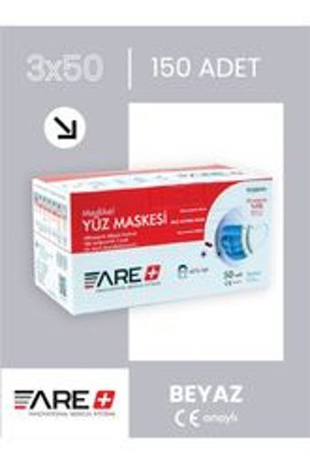 Are Tek Kullanımlık 3 Katlı Lastikli Telli 150'li Çocuk Ultrasonik Cerrahi Maske Beyaz