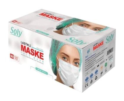 Soly Care Tek Kullanımlık 3 Katlı Lastikli Telli 800'lü Yetişkin Ultrasonik Cerrahi Maske