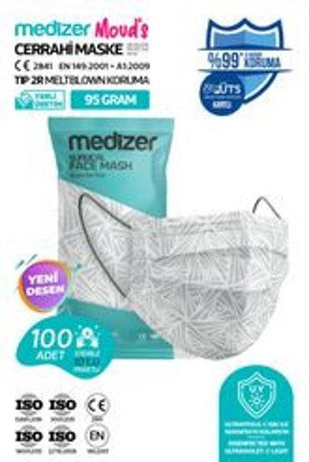 Medizer Tek Kullanımlık 3 Katlı Lastikli Telli 100'lü Yetişkin Ultrasonik Cerrahi Maske Beyaz