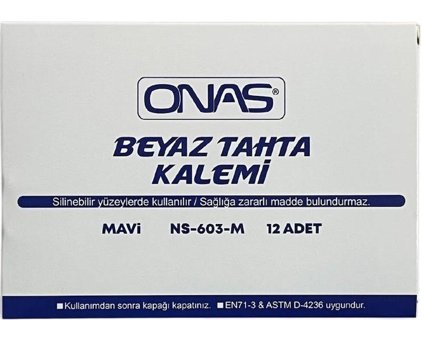 Onas NS-603 12 Adet Doldurulabilir Silinebilir Mavi Tahta Kalemi