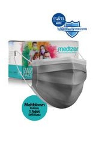 Medizer Tek Kullanımlık 3 Katlı Lastikli Telli 50'li Yetişkin Ultrasonik Cerrahi Maske Gri