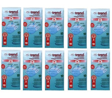 Trendmask Tek Kullanımlık 3 Katlı Lastikli Telli 500'lü Yetişkin Ultrasonik Cerrahi Maske Beyaz