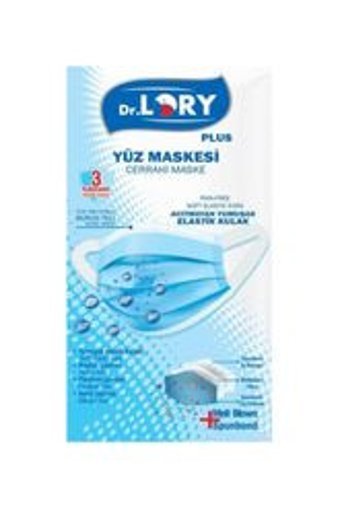 Dr. Lory Tek Kullanımlık 3 Katlı Lastikli Telli 100'lü Yetişkin Maske