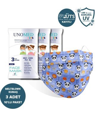 Unomed Tek Kullanımlık 3 Katlı Lastikli Telli 50'li Yetişkin Ultrasonik Cerrahi Maske Gri