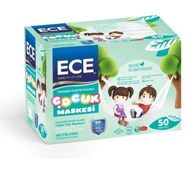 Ece Tek Kullanımlık 3 Katlı Lastikli Telli 50'li Çocuk Maske Beyaz