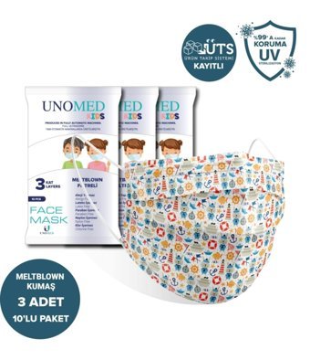 Unomed Tek Kullanımlık 3 Katlı Lastikli Telli 100'lü Çocuk Ultrasonik Cerrahi Maske Mor