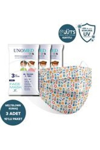 Unomed Tek Kullanımlık 3 Katlı Lastikli Telli 100'lü Çocuk Ultrasonik Cerrahi Maske Mor