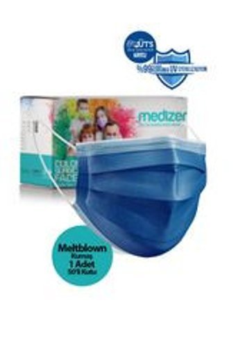 Medizer Tek Kullanımlık 3 Katlı Lastikli Telli 50'li Yetişkin Ultrasonik Cerrahi Maske Lacivert