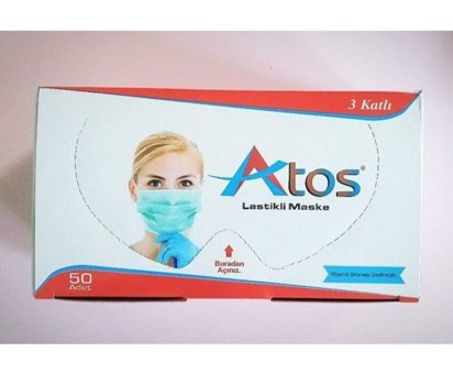 Biorad Tek Kullanımlık 3 Katlı Lastikli Telli 50'li Yetişkin Maske