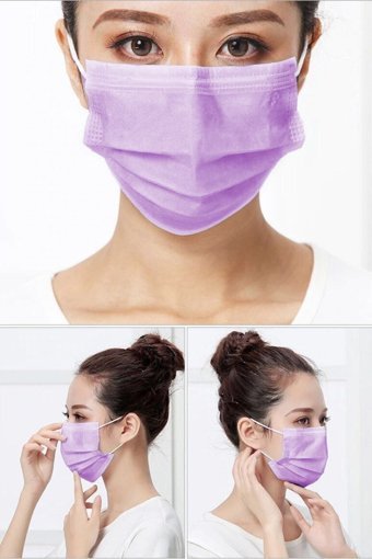 Hyd Tek Kullanımlık 3 Katlı Lastikli Telli 50'li Yetişkin Cerrahi Maske Mor
