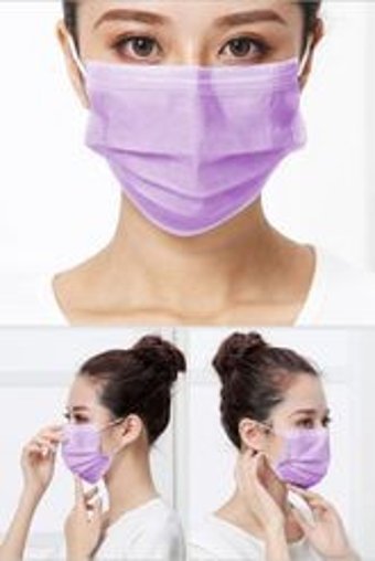 Hyd Tek Kullanımlık 3 Katlı Lastikli Telli 50'li Yetişkin Cerrahi Maske Mor