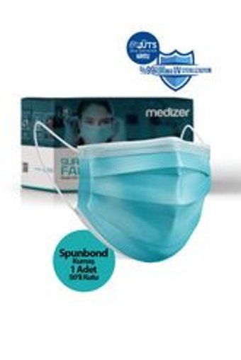Medizer Tek Kullanımlık 3 Katlı Lastikli Telli 50'li Yetişkin Ultrasonik Cerrahi Maske Mavi
