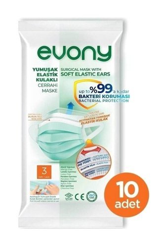 Evony Tek Kullanımlık 3 Katlı Lastikli Telli 10'lu Çocuk Maske Beyaz