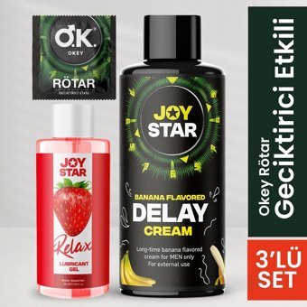 Okey Rötar Geciktiricili Prezervatif Tekli+Joystar Muz Aromalı Geciktiricili Krem+Çilekli Kayganlaştırıcı Jel
