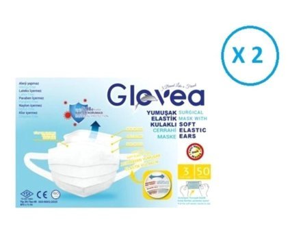 Glovea Tek Kullanımlık 3 Katlı Lastikli Telli 100'lü Yetişkin Maske Beyaz