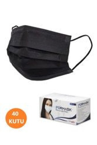 Formask Tek Kullanımlık 3 Katlı Lastikli Telli 2000'li Yetişkin Ultrasonik Cerrahi Maske Siyah