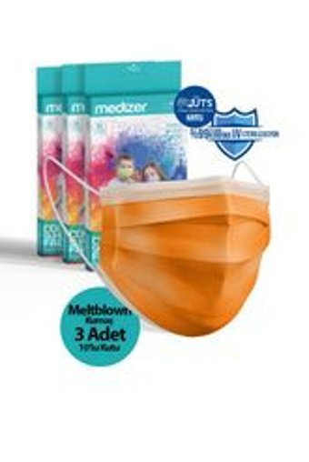 Medizer Tek Kullanımlık 3 Katlı Lastikli Telli 30'lu Yetişkin Ultrasonik Cerrahi Maske Turuncu