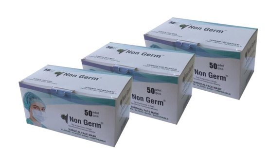 Non Germ Tek Kullanımlık 3 Katlı Lastikli Telli 50'li Yetişkin Ultrasonik Maske