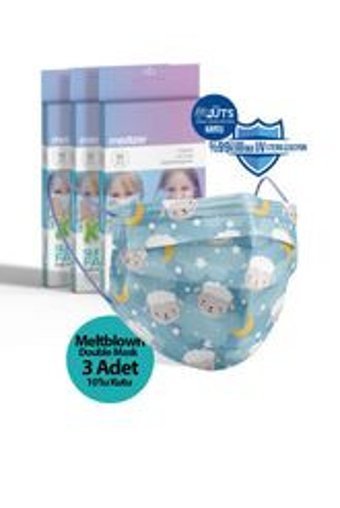 Medizer Tek Kullanımlık 3 Katlı Lastikli Telli 30'lu Çocuk Ultrasonik Cerrahi Maske Mavi