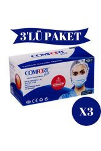 Comfort Plus Tek Kullanımlık 3 Katlı Lastikli Telli 150'li Yetişkin Ultrasonik Cerrahi Maske Beyaz