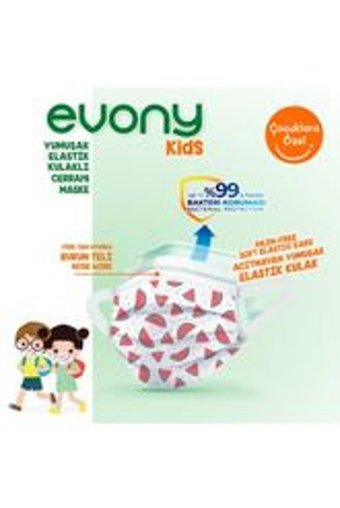 Evony Tek Kullanımlık 3 Katlı Lastikli Telli 160'lı Çocuk Maske Beyaz