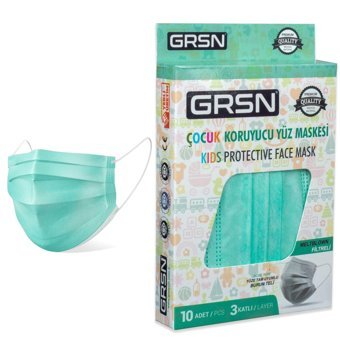 Grsn Tek Kullanımlık 3 Katlı Lastikli Telli 100'lü Çocuk Maske Yeşil