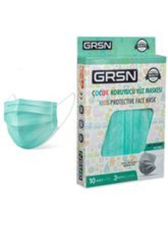 Grsn Tek Kullanımlık 3 Katlı Lastikli Telli 100'lü Çocuk Maske Yeşil