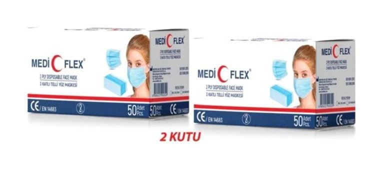 Mediflex Tek Kullanımlık 3 Katlı Lastikli Telli 100'lü Yetişkin Cerrahi Maske Mavi
