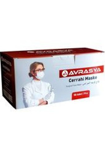 Avrasya Tek Kullanımlık 3 Katlı Lastikli Telli 50'li Yetişkin Cerrahi Maske Beyaz