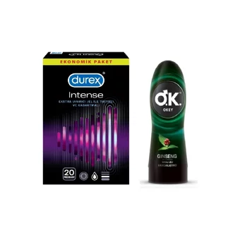 Durex Intense Tırtıklı Prezervatif 20'li+Okey Ginseng 200 ml Kayganlaşıtırıcı Jel