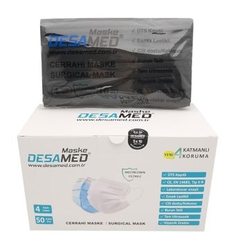 Desamed Tek Kullanımlık 4 Katlı Lastikli Telli 50'li Yetişkin Ultrasonik Maske Siyah