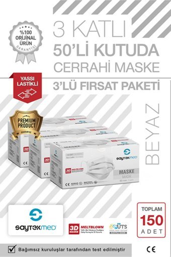 Saytekmed Tek Kullanımlık 3 Katlı Lastikli Telli 20'li Yetişkin Maske Siyah