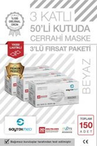 Saytekmed Tek Kullanımlık 3 Katlı Lastikli Telli 20'li Yetişkin Maske Siyah