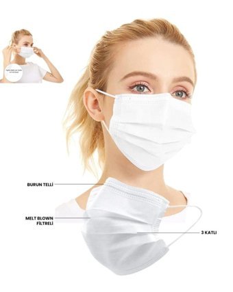 Non Germ Tek Kullanımlık 3 Katlı Lastikli Telli 100'lü Yetişkin Ultrasonik Cerrahi Maske