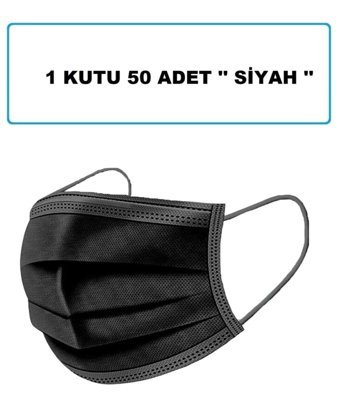 Ays En14683 Tek Kullanımlık 3 Katlı Lastikli Telli 50'li Yetişkin Ultrasonik Cerrahi Maske Siyah