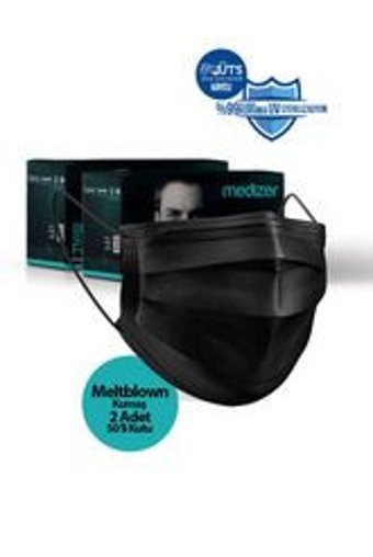 Medizer Tek Kullanımlık 3 Katlı Lastikli Telli 100'lü Yetişkin Ultrasonik Cerrahi Maske Siyah